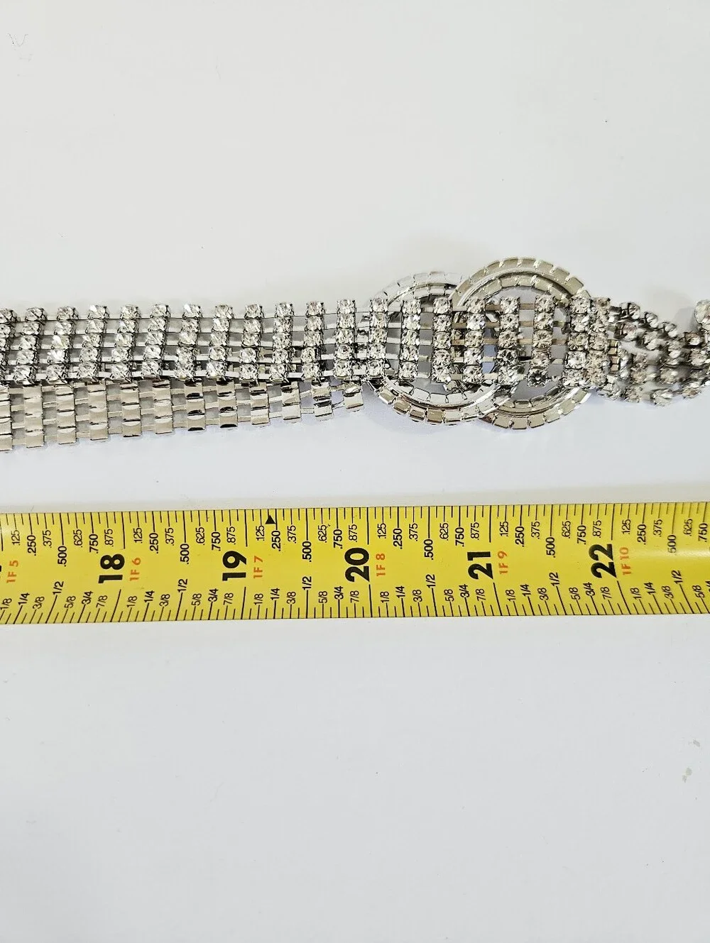 Clear Rhinestone Extra Long O-Ring Buckle Adjustable Tassel Chain Linked Belt 3X